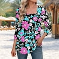 thumbnail image 3 of JTZGDY Womens Plus Size Tops Casual 3/4 Sleeve Shirts Square Neck Cute Summer Floral Tops Trendy Loose Blouses Soft Comfy Three Quarter Length Oversized Crewneck Tees Purple#02 L, 3 of 6