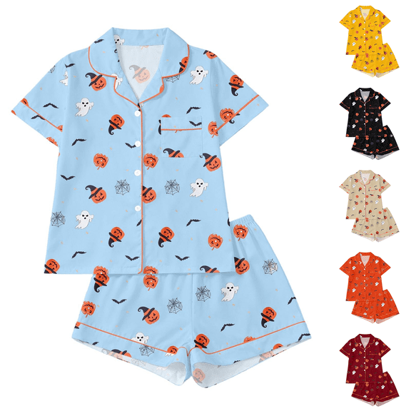 IMENGL Halloween Pajamas Set for Women Soft Short Sleeve Graphic Nightwear Comfy Loungewear Womens Pajama Sets,S-XXXL