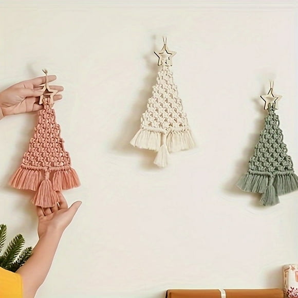 3pcs/set Macrame Christmas Tree DIY Kit, Christmas Gift Knitting Craft Kit Is Suitable For Beginners Perfect Gift For FrChristmas Tree Skirt with Snowflakes, Burlap Tree Skirt Decoration for Xmas Hom