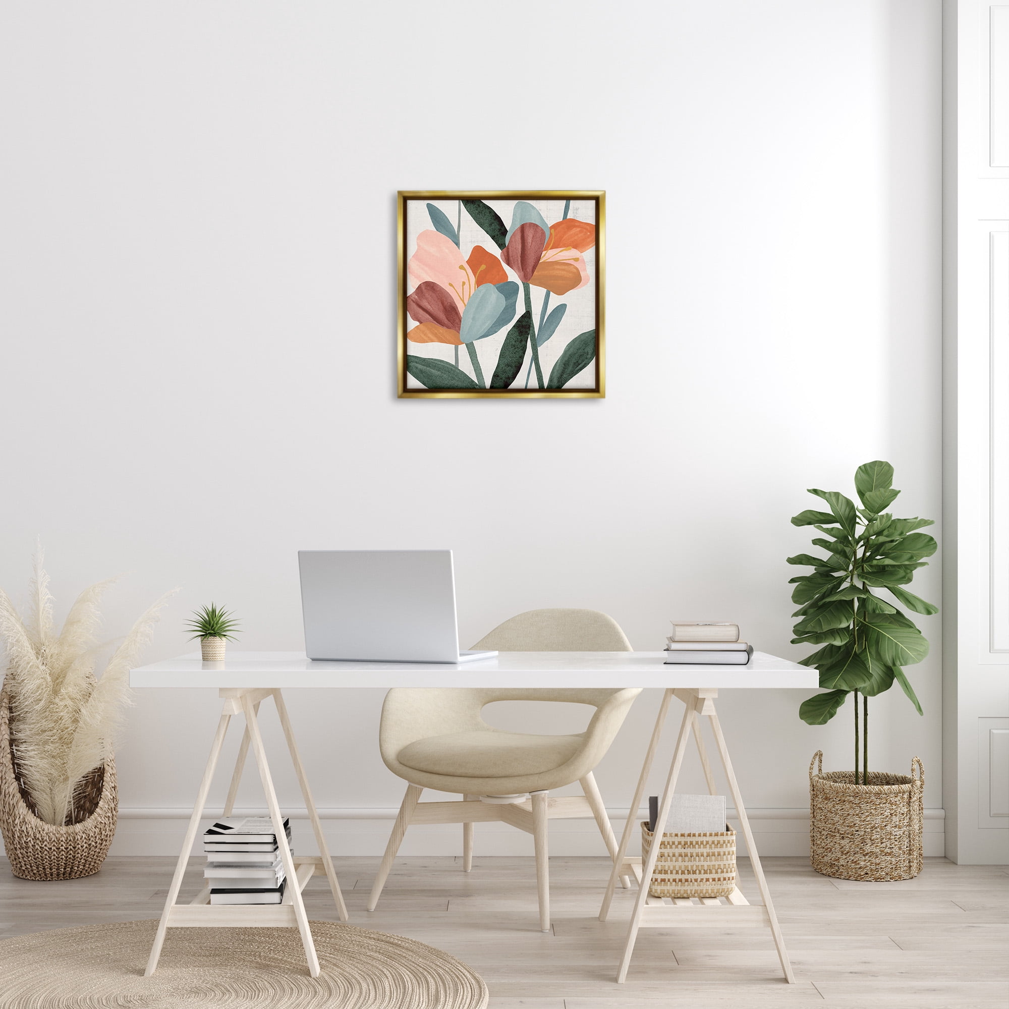 Stupell Industries Abstract Azalea Flower Petals Botanical & Floral Painting Gold Floater Framed Canvas Art Print Wall Art, 25 x 25