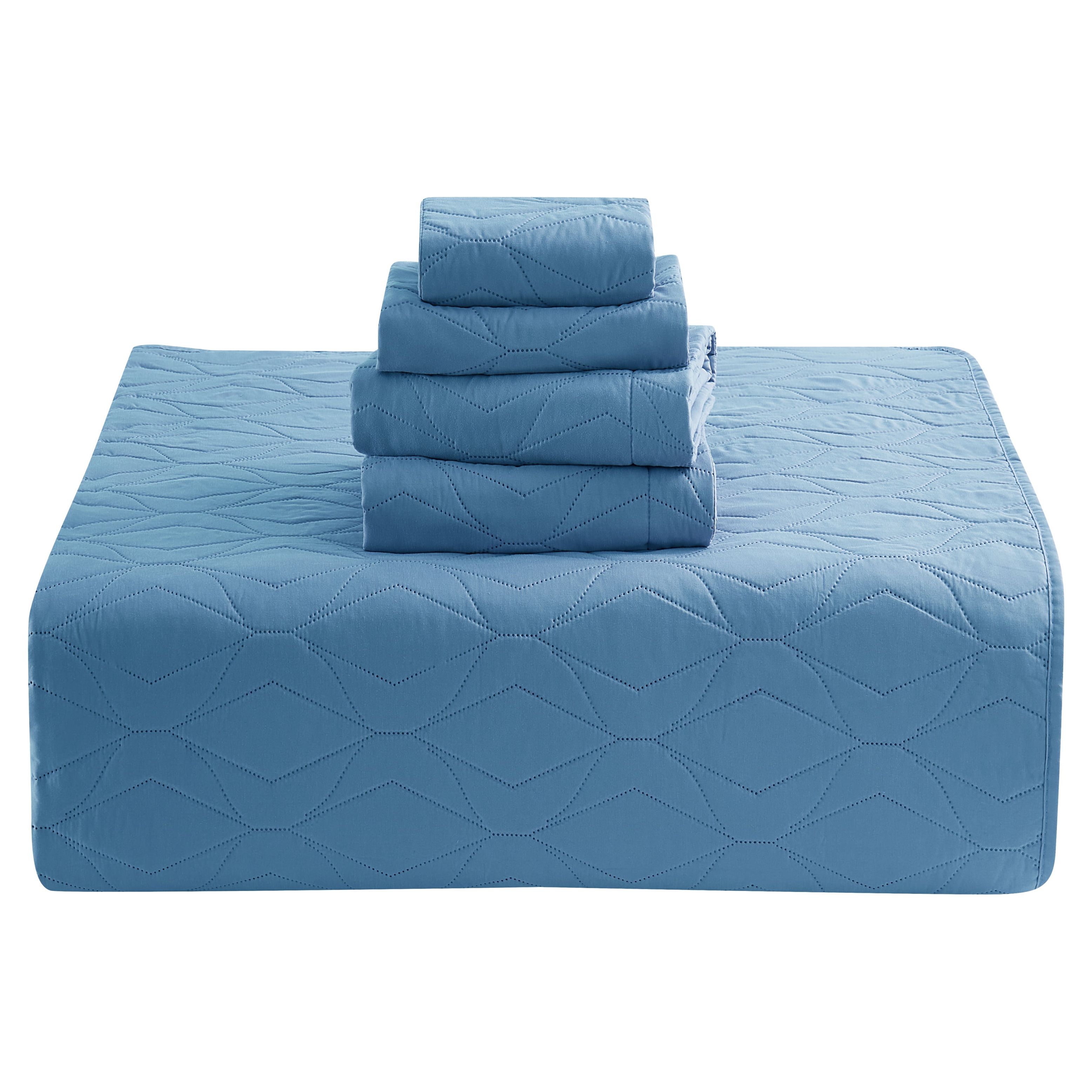 Clara Clark Quilt Set Queen Bedspread, 5-Piece Ellipse Weave Lightweight Coverlet, Blue Heaven - image 5 of 5