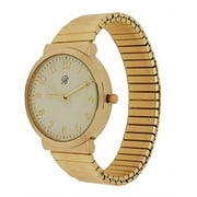 Charles Raymond Unisex Gold 8 Stretch Band Classic, Easy Reader Watch with Clear Gold Arabic Numbers on Dial, Medium Size Face - 8197 STRETCH