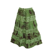 Mogul Women's Skirt Green Embroidered Printed Rayon Skirts