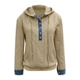 thumbnail image 5 of Women's Denim Patchwork Lapel Collar Long Sleeve Tops Casual Loose Work 2 in 1 Layered Pullover Shirt V Neck Long Sleeve Shirts Sweater with Denim Trim, 5 of 5