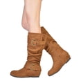 thumbnail image 3 of DREAM PAIRS Womens Wide-Calf Knee High Low Hidden Wedge Slouch Buckle Boots URA TAN/SUEDE Size 5, 3 of 4