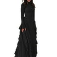 thumbnail image 2 of Women'S Bodycon Dresses Elegant Bell Sleeve Ruffle Hem Cocktail Party Long Dress Black L, 2 of 9