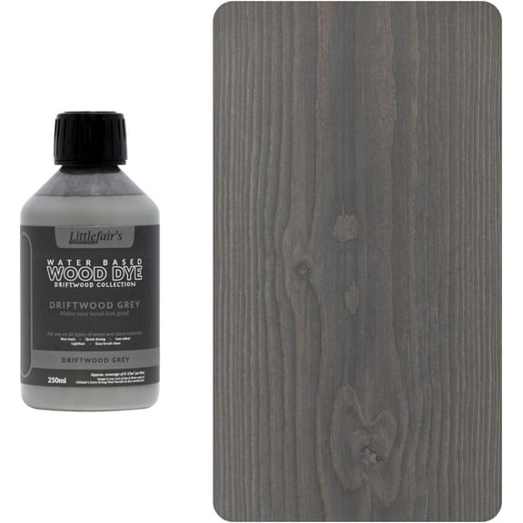 Littlefair's Wood Stain Water Based - 8.5oz/250ml - Indoor Furniture Stain Light & Dark Finishes - Special Non Toxic & Eco Friendly Formula - Wood Stain for Crafts - Color: Driftwood Grey