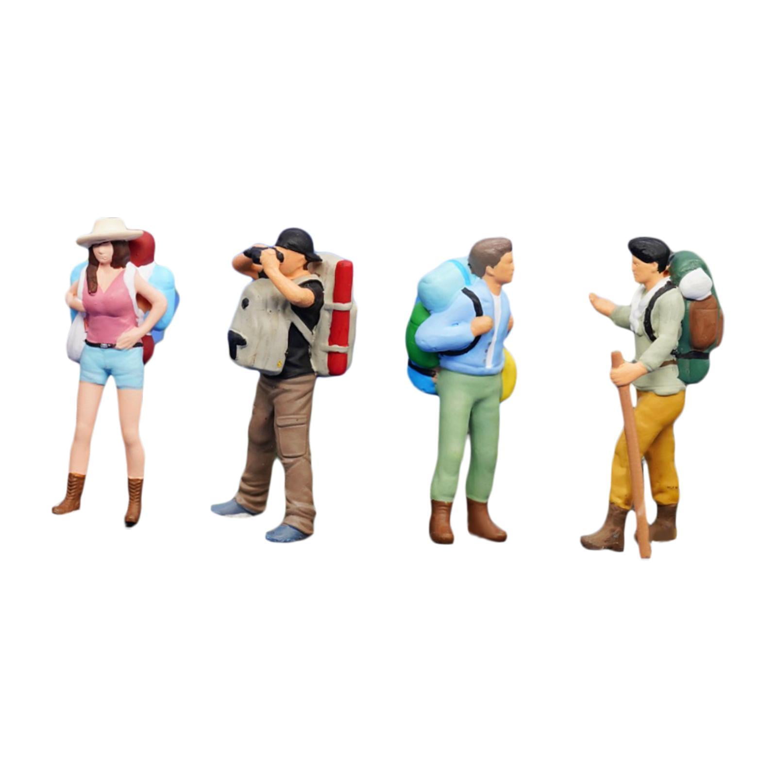 LeeQinersw 1:64 Miniature Figures Miniature People Figurines Hiking Collectibles Decorative 4pcs