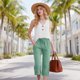 thumbnail image 4 of Trajes de Pantalones para Mujeres Casual Elástico Suelto Recto Recortado con Pantalones de Bolsillo para Citas, Fiesta, Playa, Trabajo, Vacaciones en Casa Y Toda la Temporada, 4 of 7