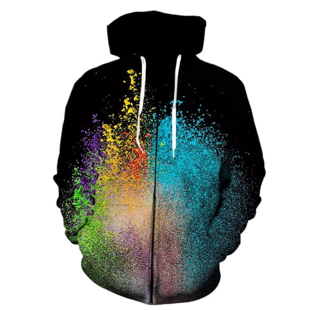 Sudadera con capucha y cremallera con estampado 3D de salpicaduras de polvo y teñido anudado para hombre y mujer, sudaderas de moda para niño y niña, jersey de manga larga, ropa de calle
