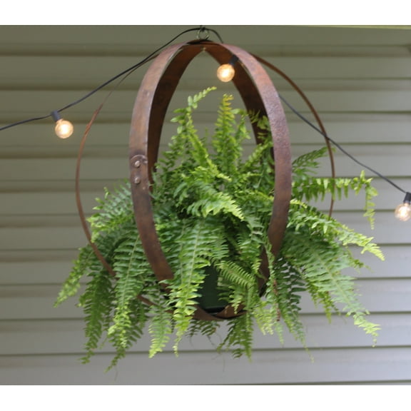 AmishToyBox.com Rustic Hanging Plant Holder, Made with Real Barrel Rings, Untreated Metal, Large 3 Ring Planter, Amish-Made