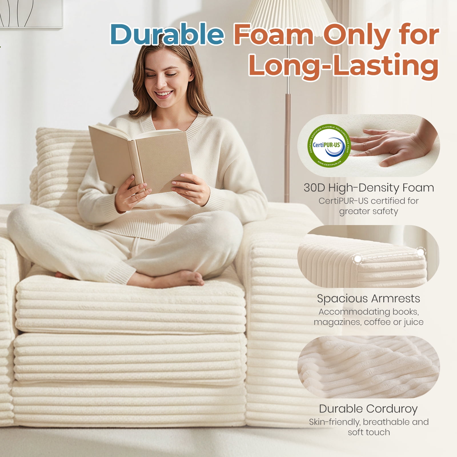 Single Pull Out Folding Sofa Bed, Corduroy Convertible Sleeper Couch with High Density Memory Foam & Pillow, 75.6" Sleeping Surface Space Saving Sofa for Dorm Apartment Guest Room