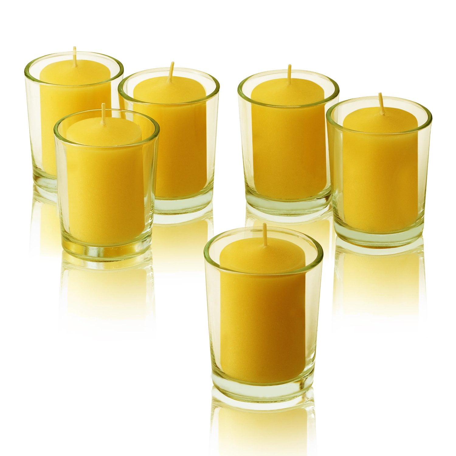 Clear Glass Round Votive Candle Holders With Citronella Yellow votive