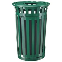 36 Gallon Outdoor Metal Slatted Receptacle w/Access Door & Flat Lid, Green