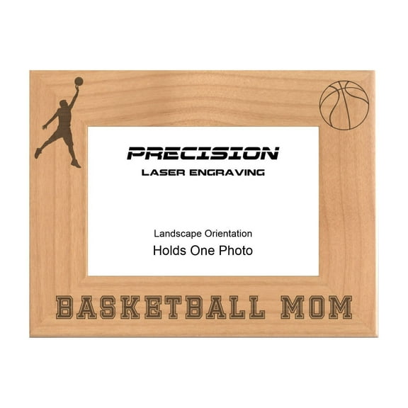 PrecisionNC Engraving Sports Frames Basketball Mom Engraved Natural Wood Picture Frame 4x6 Landscape