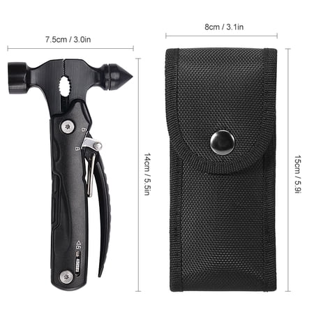Multifunctional Hammer Tool 10-in-1 Portable Survival Gear Stainless Steel Camping Multitool with Storage Bag 5.5 inches / 14 cm