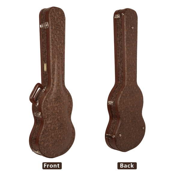 Crossrock Designer Series- Wooden Case for Gibson SG Electric Guitars- Security Lock, Metal Feet, Storage Space- Blossom Brown