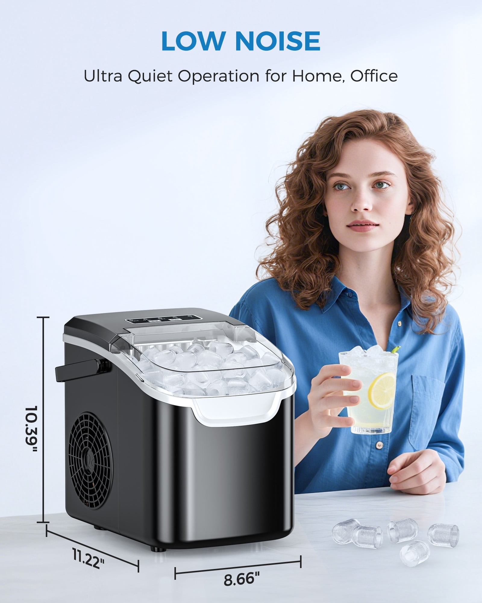 CRZOE Ice Maker Machine For Countertop, Portable Ice Maker Machine With Handel, Self-Cleaning Ice Maker, 26Lbs/24H, 9 Ice Cubes Ready In 8 Mins, For Home/Office/Kitchen