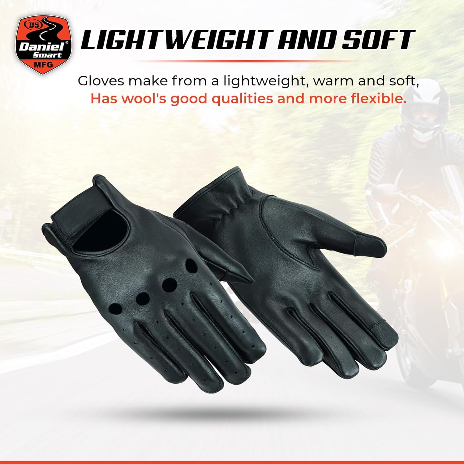 Daniel Smart Deerskin Leather Gloves – Unlined Motorcycle Gloves with Knuckle cuts Out and Touch Screen Fingertips