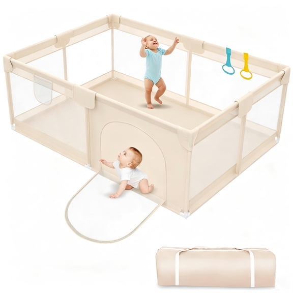 Abdtech 79"x71" Extra Large Baby Playpen for Babies and Toddlers, Safety Play Yard for Indoor & Outdoor, Apricot