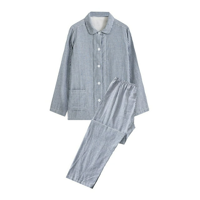 Timegard Womens 2 Piece Pajamas Outfits Striped Long Sleeve Button down Tops with Pockets Elastic Waist Pants Loungewear Sets