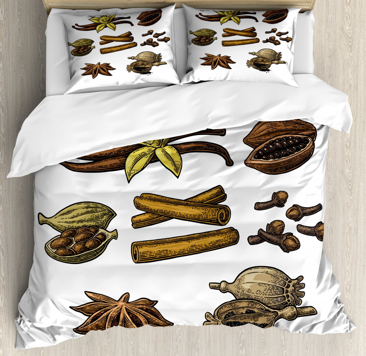Cocoa Duvet Cover Set King Size, Natural Treats Cinnamon Sticks Anise