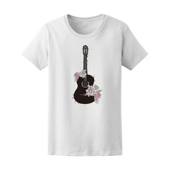 Acoustic Guitar & Roses Bouquet T-Shirt Women -Image by Shutterstock, Female Medium