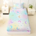 thumbnail image 3 of Manfei Cute Cartoon Moon Twin Sheets,Dreamy Stars Polka Dot Bedding,Pink Teal,3-Piece,1 Flat Sheet,1 Fitted Sheet and 1 Pillowcase, 3 of 6