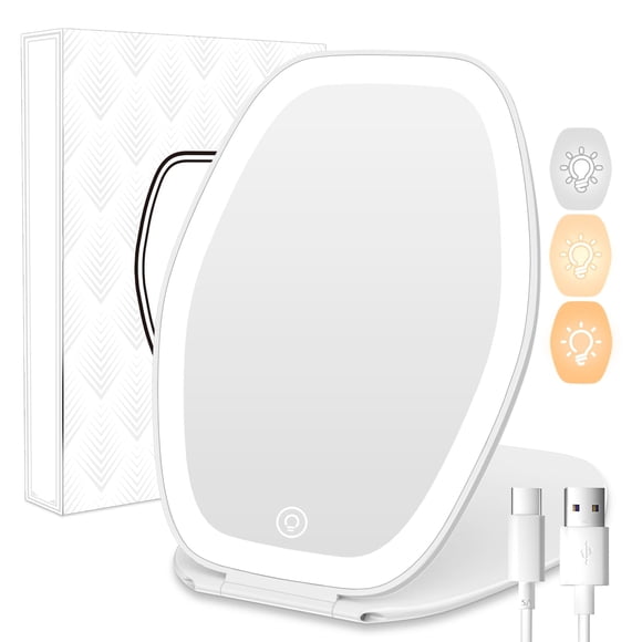 Espejo de maquillaje COSYGLOW Travel con luz LED de 3 colores, blanco