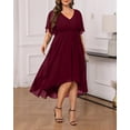 thumbnail image 3 of Vestido Talisea burdeos de chifón alto y bajo para mujer, talla grande, 3 of 6
