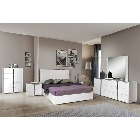 Elena 4 pcs King Bedroom White Glossy Home delivery set up Invluded