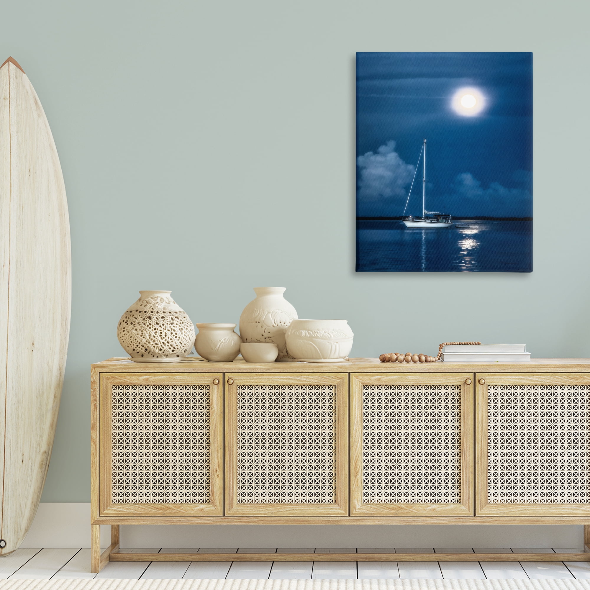 Stupell Industries Moonlit Nighttime Sailing Nautical & Beach Photography Wrapped Canvas Art Print Wall Art, 30 x 40