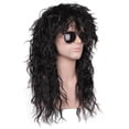 thumbnail image 2 of Peluca de los años 80 para hombre, pelucas negras, disfraz de Halloween, peluca masculina, peluca de rockero de heavy metal punk, peluca de disfraz de rockero negro rizado largo y rizado, 2 of 5