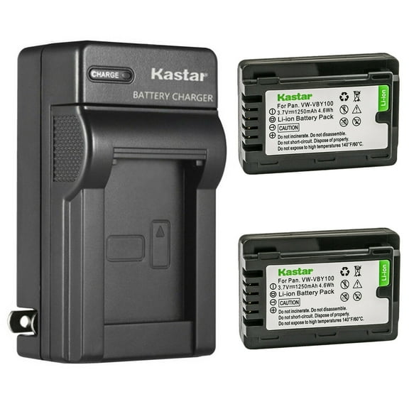 Kastar 2-Pack Battery and AC Wall Charger Replacement for Panasonic VW-VBY100 Battery, Panasonic HC-V110 HC-V110G HC-V110GK HC-V110K HC-V110P HC-V110P-K , HC-V130 HC-V130K , HC-V201 HC-V201K Cameras