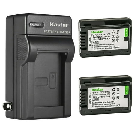 Kastar 2-Pack Battery and AC Wall Charger Replacement for Panasonic VW-VBY100 Battery Panasonic HC-V110 HC-V110G HC-V110GK HC-V110K HC-V110P HC-V110P-K HC-V130 HC-V130K HC-V201 HC-V201K Cameras