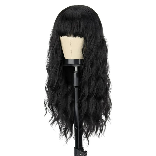 FSTDelivery Long Curly Wig With Bangs Hair Wig For Women Synthetic Natural Wig Various Colors Available Daily Wear Party And Cosplay Soft Wig, Human Hair Wigs for Black White and Elderly Women