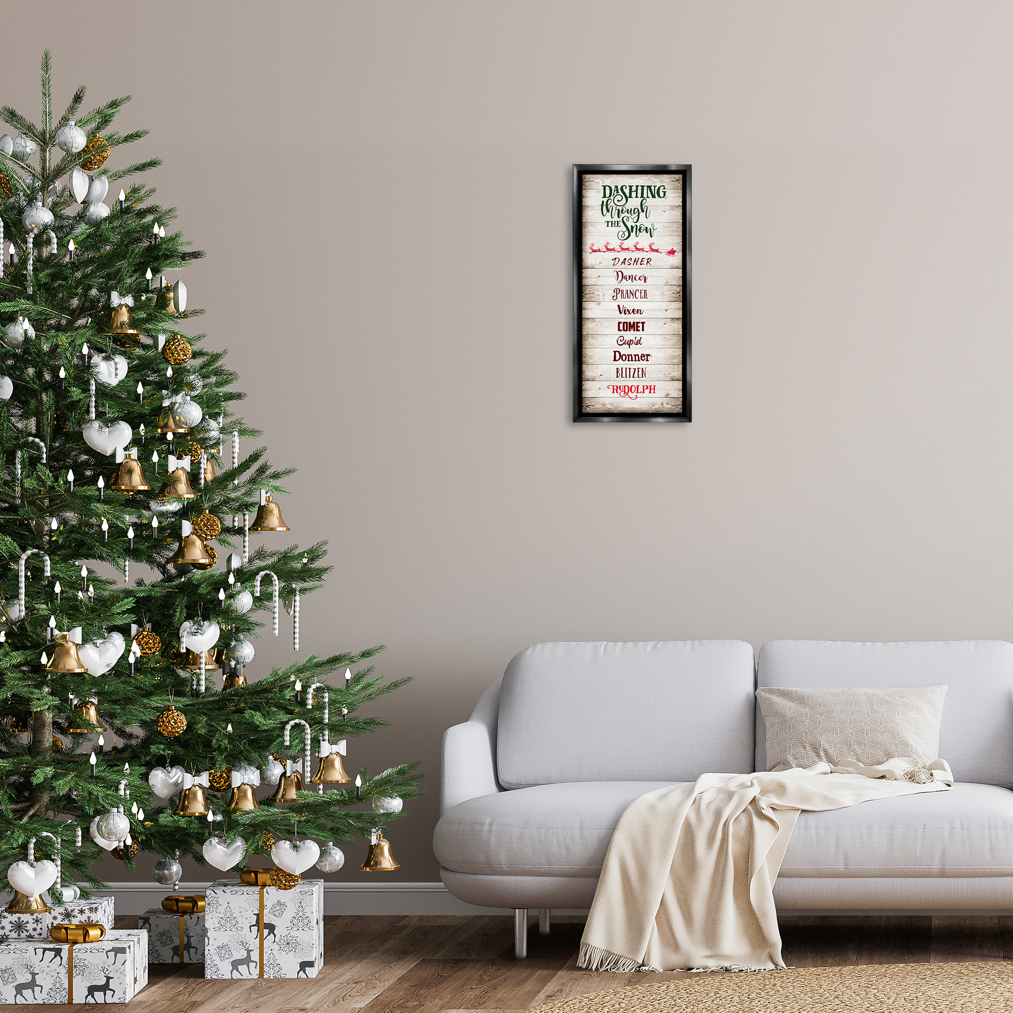 Stupell Industries Rustic Santa's Reindeer Holiday Painting Black Floater Framed Canvas Art Prints Wall Art, 11 x 25