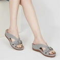 thumbnail image 2 of Xfvqtps Slide Sandals for Women Wedge Sandals Flower Decor Side Cutout Hollow out Breathable Summer Orthopedic Sandals Gray, 2 of 5