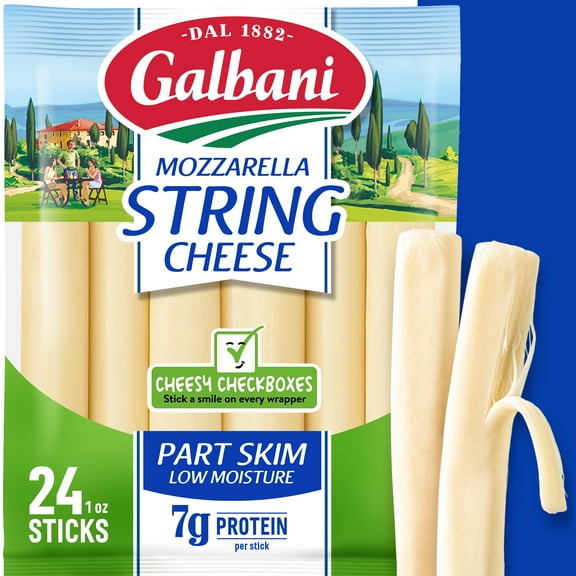 Galbani Part Skim Mozzarella String Cheese, 24 oz, 24 Ct (Refrigerated)