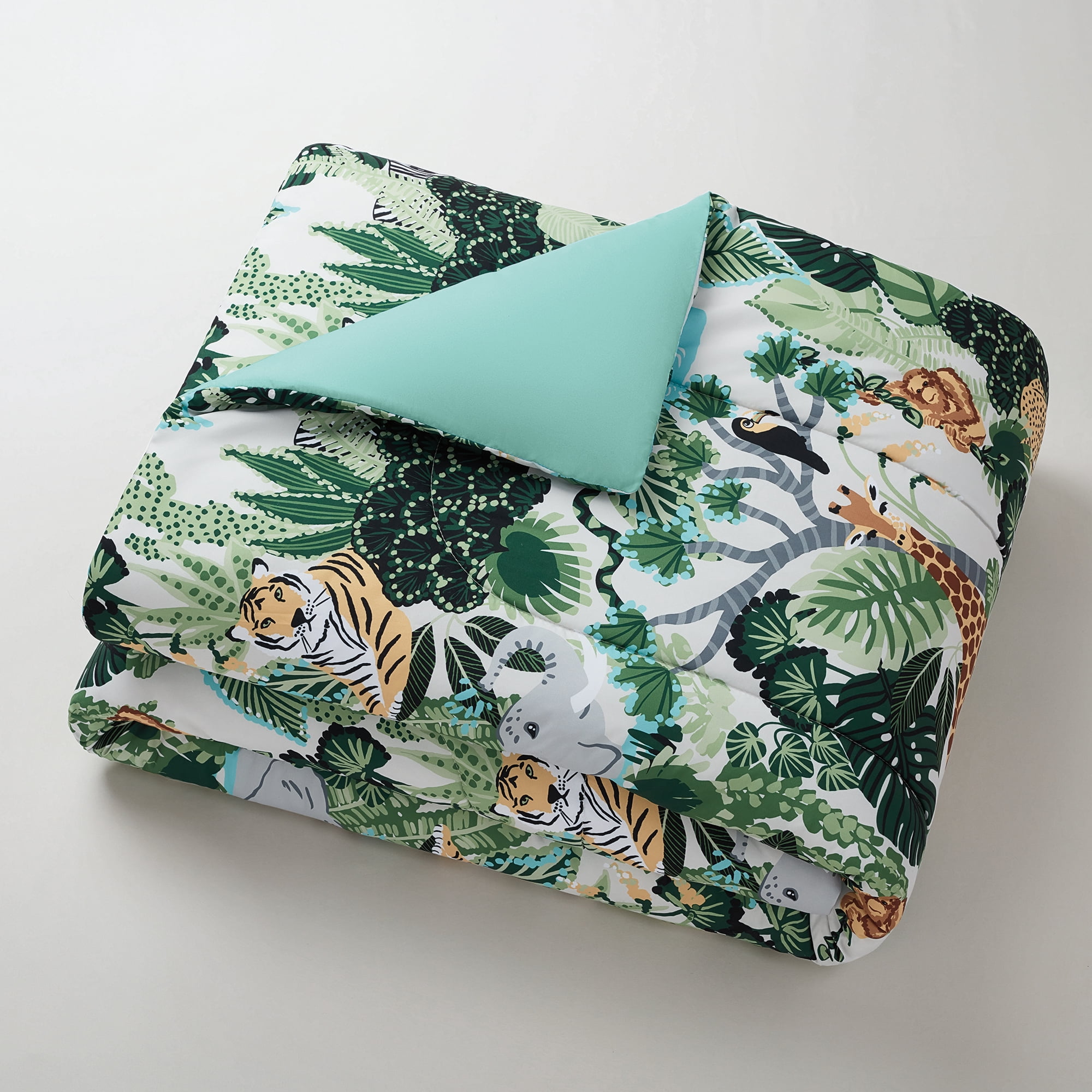 Your Zone 7 Piece Green Jungle Polyester Bedding Set for Kids, Unisex, Full