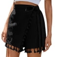 thumbnail image 2 of Ailaofu Womens Wrap Tassel Shorts High Waisted Tie Waist Solid Color Casual Shorts with Fringe Hem Flowy Lightweight Skort Style, 2 of 7