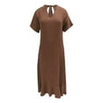 thumbnail image 2 of Mallwal Long Dresses for Women Casual Summer Short Sleeve V-Neck Loose Casual Lace up Mid Calf Dress Polyester Brunch Outfits Plus Size Casual Long Dress Style-264 Khaki l, 2 of 2