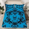 thumbnail image 2 of Homewish Vintage Damask Queen Sheet Sets,Victorian Flower Flat Sheet,Cyan Black Queen Fitted Sheet For Men Women,Super Cozy Room Decor,4 Pieces, 2 of 7