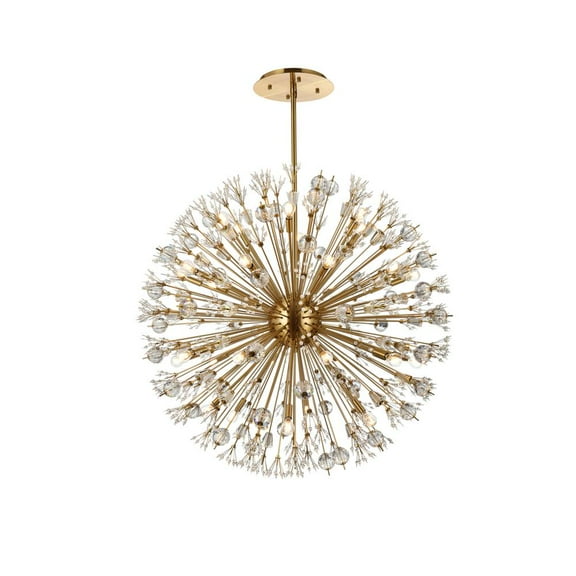 Elegant Lighting Vera 44" Round Metal and Crystal Starburst Pendant in Gold