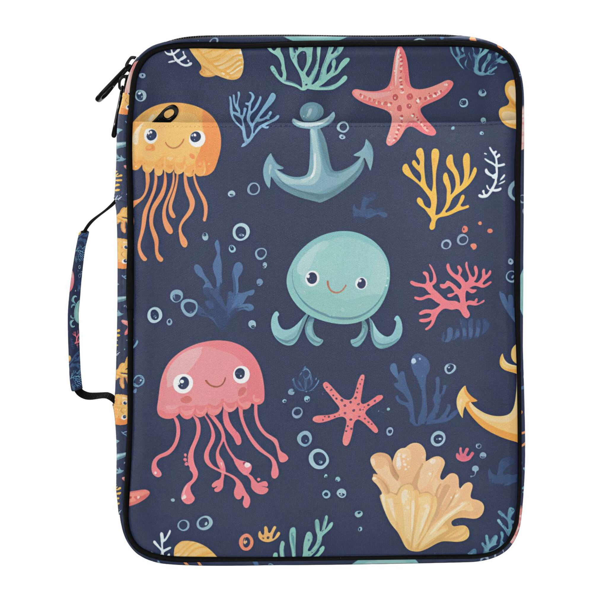 FORMRS Accordion File Folder A4 Size 7-Pocket Expanding Document Organizer Bag with 3 Ring Binder, Red Jellyfish