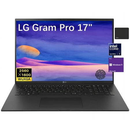 LG 17" Gram Pro Lightweight Laptop,WQXGA 2560x1600 Display,Intel Evo Core Ultra 7-155H,NVIDIA RTX 3050 Graphics,16GB RAM,2TB SSD,Fingerprint,Backlit Keyboard,Windows 11 Pro with 5AVE Mousepad
