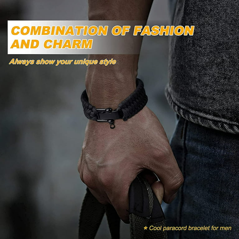 Fish Tail Paracord Survival Bracelets with Metal Clasp, Adjustable Size Fits, Men's, Size: One size, Black