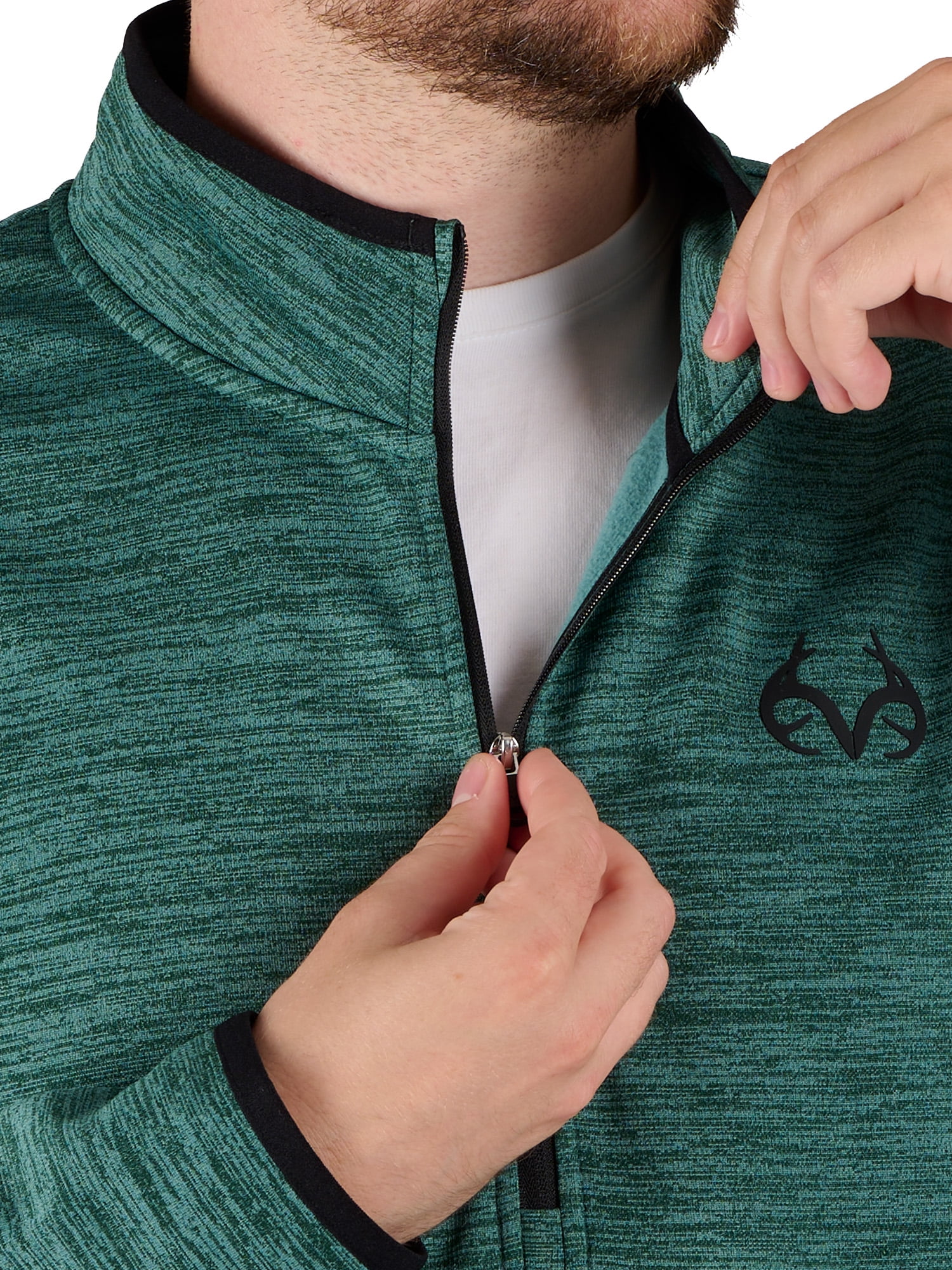 Realtree Men's Fleece Quarter Zip Pullover Sweatshirt in Green, Sizes S-2XL