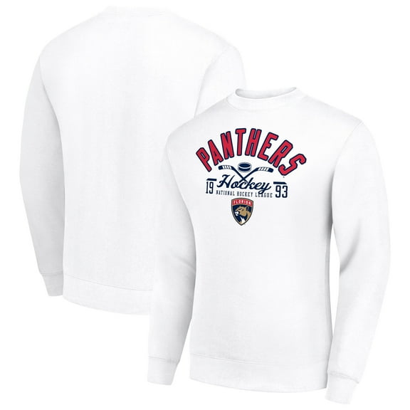 Men's Starter White Florida Panthers Stick And Puck Logo Fleece Pullover Sweatshirt