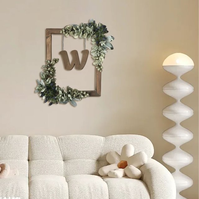 BKER Wooden Alphabet Wreath For Wall Home Living Room Bedroom Decorative Letter Sign With Hook And Rope For DIY Word Display